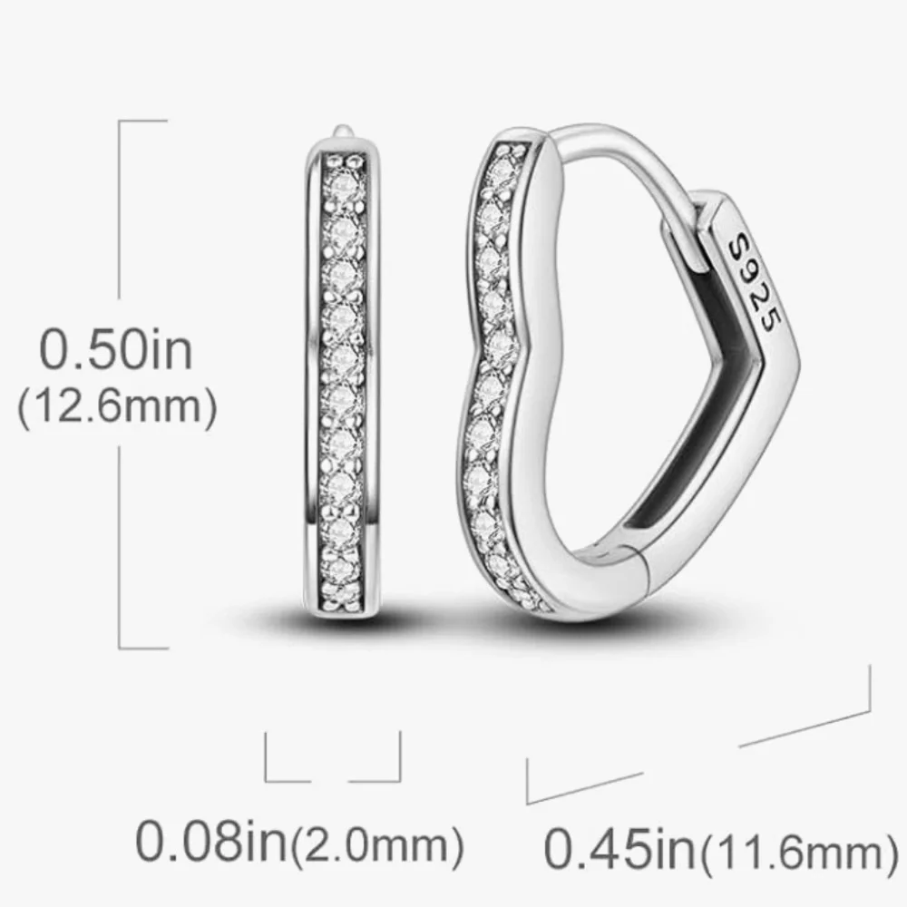 Sterling Silver 925 heart Hoop Earrings with CZ